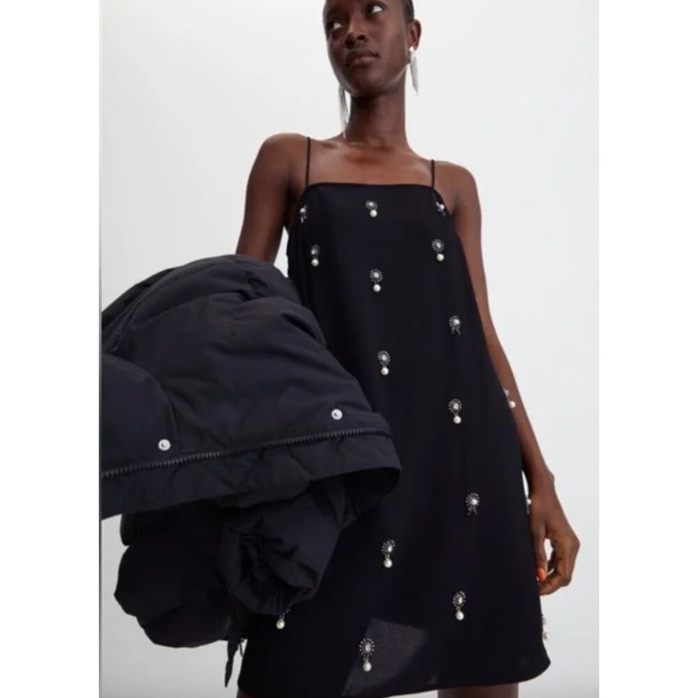 H&M Black Slip Dress with Faux Pearl Embellishments - Picture 8 of 9